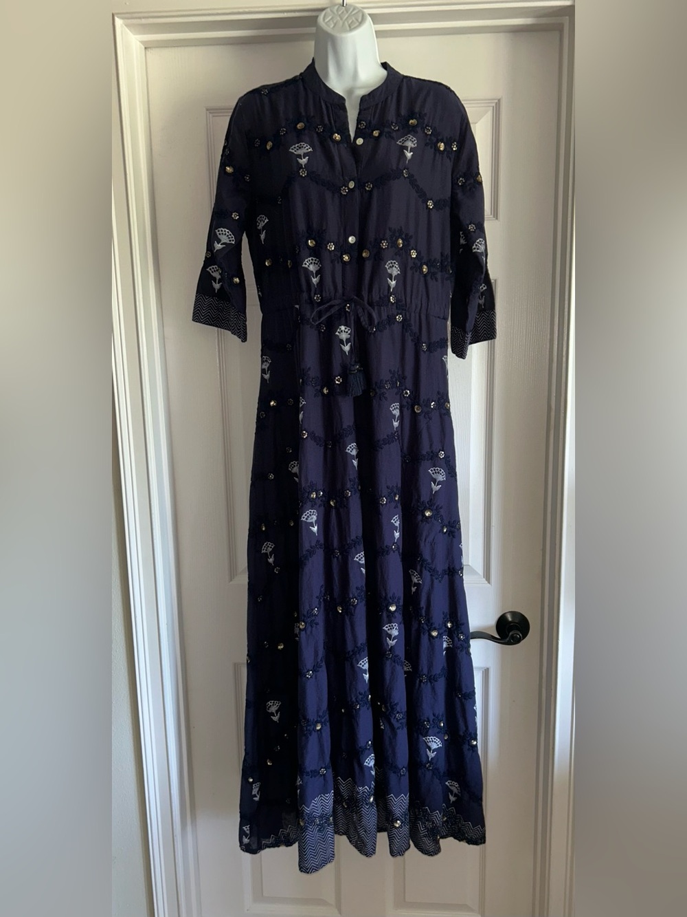 Oliphant Women's Navy Blue Embroidered Maxi Dress